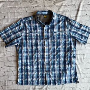 Eddie Bauer Mens Fishing Shirt Plaid Blue Short Sleeve Button Down XL Outdoor